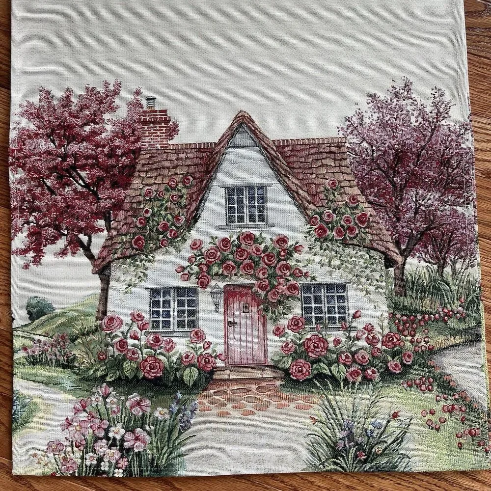 EMME Jacquard Gobelin Tapestry Table Runner 18x63 in Cottage Garden New